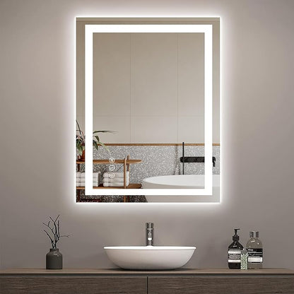Awoco 28''x36'' LED Bathroom Mirror with Light, Lighted Vanity Mirror with Backlit and Front Light, Dimmable Anti-Fog Memory Function Lighted Mirror with 3 Colors for Bathroom Wall