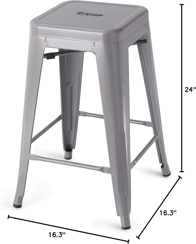 Amazon Basics Metal Bar Stools - 24-Inch, Set of 4, Dark Grey