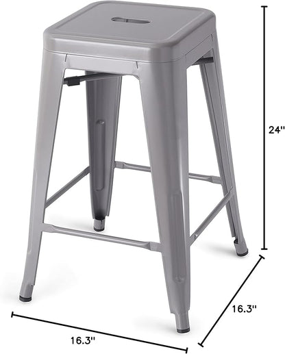 Amazon Basics Metal Bar Stools - 24-Inch, Set of 4, Dark Grey