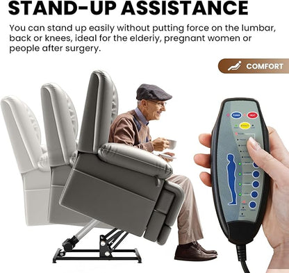 Large Dual Motor Power Lift Recliner Chair with Massage and Heat for Elderly People, Infinite Position,USB Ports and Remote Control,Breathable Leather (Gray)