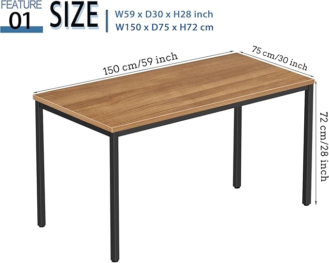 Bast Board Modern Simple Style Computer Desk Standing Table 30x59 Inches Large Office Desk Computer Table Study Writing Desk Workstation for Home Office Black Metal Frame
