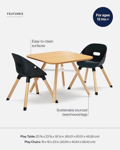 Lalo The Play Kit - Kids Table & Chairs Set with Sustainably Sourced Wood Table & 2 Non-Toxic Bucket Seat Chairs - Safe & Comfortable - Natural/Licorice