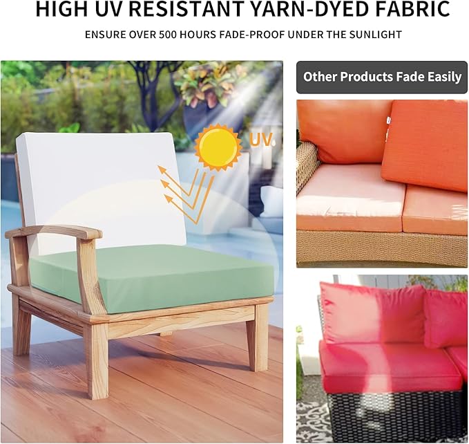 Easy-Going Waterproof Patio Cushion Covers 22x20x4 inch 4 Pack Replacement Non-Slip Outdoor Seat Cushion Slipcover with Zipper. Greyish Green