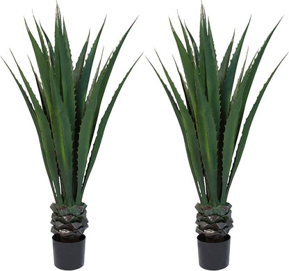 Pure Garden Set of 2 Giant Agave Faux Plants - 52-Inch Fake Succulents with Pots - Artificial Trees Blend Southwestern Style with Modern Home Decor