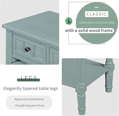 Knocbel Slim Antique Entry Console Table with 3 Drawers & Bottom Open Shelf, Solid Wood Narrow Sofa Couch Table for Entryway Hallway Living Room 23.7" W x 13" D x 31.4" H Light Blue