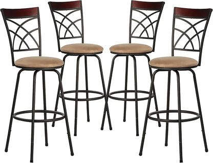 VECELO Barstools, Adjustable Counter Stools,Steel Bistro Pub Chairs,Bar Stools with 360 Degree Swivel Cushion Seat, Wood Top Rail Backrest, Set of 4
