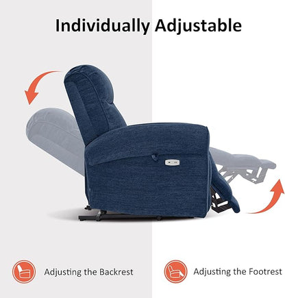 MCombo Dual Motor Power Lift Recliner Chair with Massage and Heat for Elderly, USB Ports, Lay Flat, Fabric 7666 (Navy Blue)