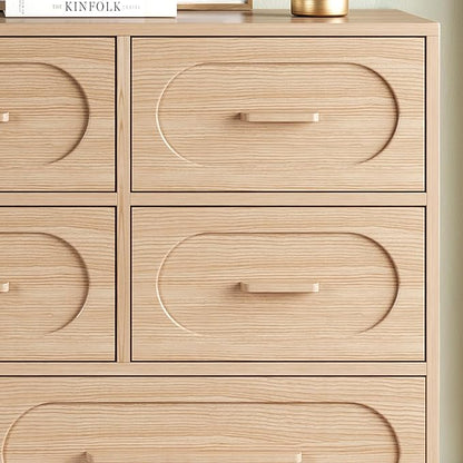 Modern 8 Drawer Dresser for Bedroom, 54" Wide Dressers & Chest of Drawers w/Solid Wood Handle, Wood Mid Century Closet Organizers and Storage Cabinet for Bedroom, Living Room, Hallway, Natural Oak