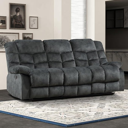 EBELLO Reclining Couch for Living Room, Extra Wide Modern Overstuffed 3 Seat Recliner Manual Sofa Breathable Fabric and Padded Cushion, Grey Green