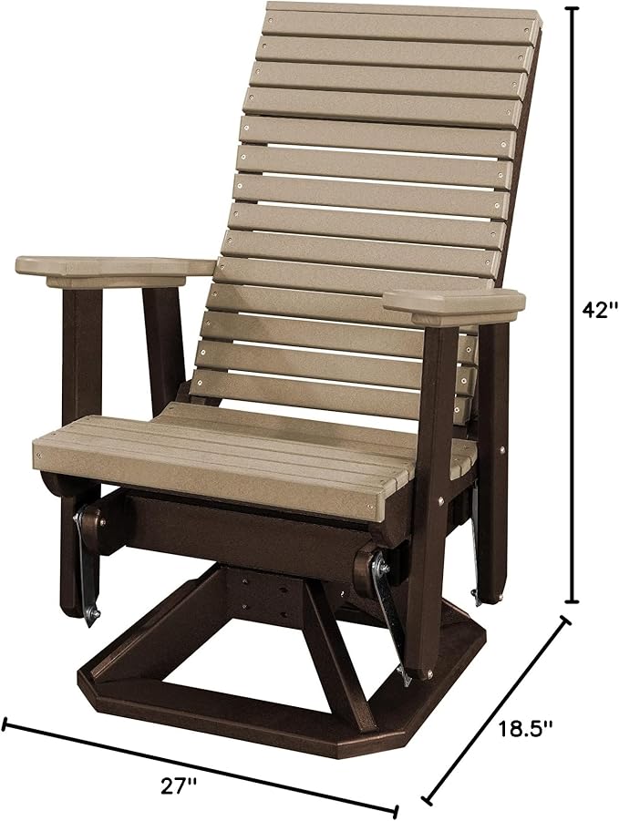 DutchCrafters Modern Horizontal Slat High Back Poly Adirondack Swivel Glider Outdoor Patio Chair (Tudor Brown & Weatherwood)