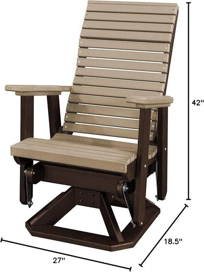 DutchCrafters Modern Horizontal Slat High Back Poly Adirondack Swivel Glider Outdoor Patio Chair (Tudor Brown & Weatherwood)