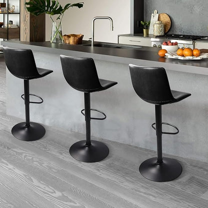 Lemebri Bar Stools Set of 4, Modern Adjustable Swivel Barstools Counter Height with Backrest, Faux Leather Upholstered Bar Chair for Kitchen Island, Whisky, Black