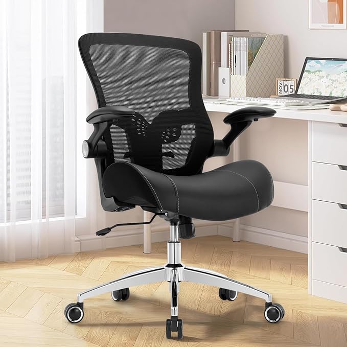 Big and Tall Office Chair 400lbs, Heavy Duty Ergonomic Computer Desk Chair, Leather Office Task Chair for Heavy People with Wide 3D Modeling Foam Seat, Adjustable Lumbar Support and Arms