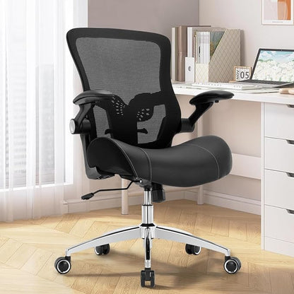 Big and Tall Office Chair 400lbs, Heavy Duty Ergonomic Computer Desk Chair, Leather Office Task Chair for Heavy People with Wide 3D Modeling Foam Seat, Adjustable Lumbar Support and Arms