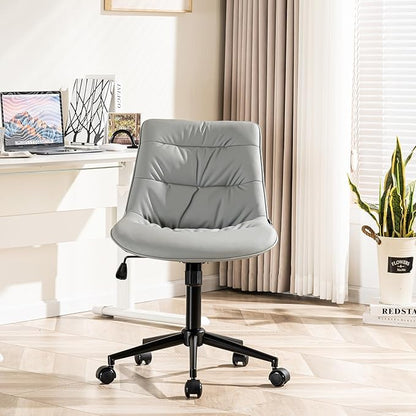 Rowill Leather Office Chair, Ergonomic Armless Desk Chair with Waterproof Cushion & Slient Wheels & SGS-Certified Class 3 Explosion-Proof Gas Lift, Ideal for Home Office, Study and Vanity(Grey)
