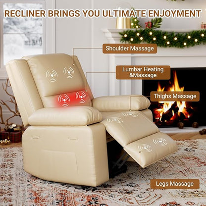 PU Leather Electric Power Lift Chair, Recliner Massage Chair with Remote Control and Side Pocket for Elderly, Power Lift Recliner Sofa with Heat and Massage for Living Room, Bedroom, Beige