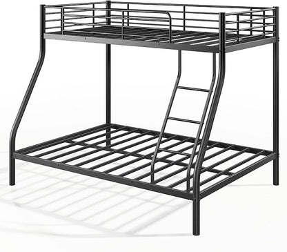 Bellemave Twin Over Full Bunk Bed for Teens, Twin Over Full Bunk Bed Frame with Build in Ladder and Full Length Guardrail, Easy Assemble Bunkbeds, Mattress Not Included, Black
