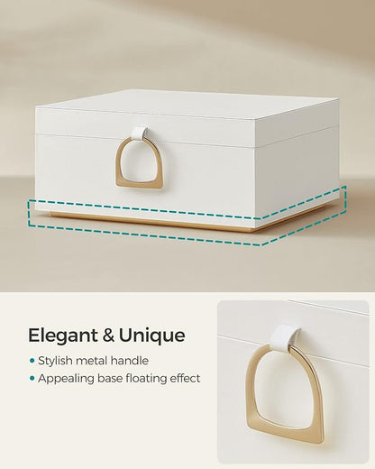 SONGMICS 2-Layer Jewelry Box, Jewelry Organizer with Handle, Removable Jewelry Tray, Jewelry Storage, Floating Effect, 8.1 x 9.4 x 4.3 Inches, Christmas Gift, White UJBC165W01