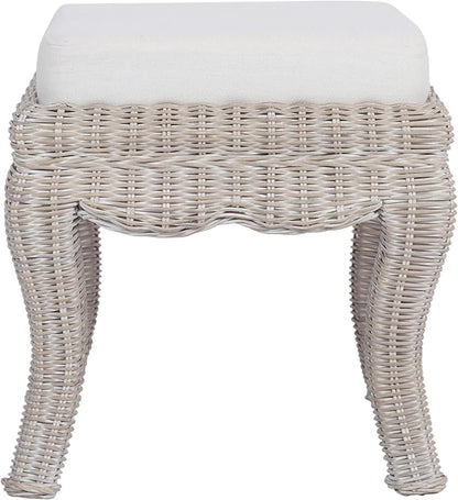 JONATHAN Y VSL1000C Rowan 19.7" Bohemian Designer Woven Rattan/Wood Ottoman Vanity Stool, White Cushion Seat with Gray White Wash Binded Base, for Living Room, Bedroom, Entryway, Foyer