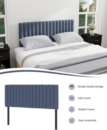 Full Size Upholstered Headboard Only, Channel Tufted Headboard with Adjustable Height, Easy Assembly, Navy Blue