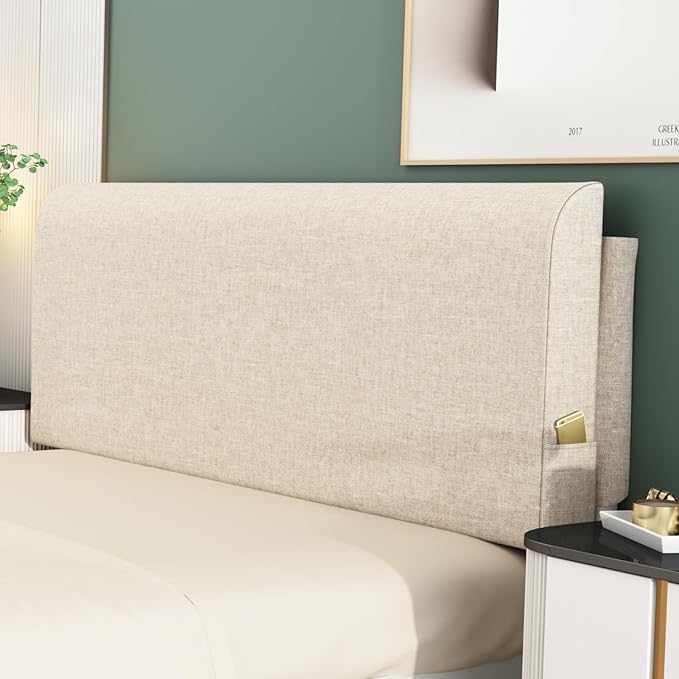 Upholstered Twin Headboard, No Tools Needed, Wall Mounted Headboard with Removeable Washable Linen, Multi-Functional Backrest (Beige)