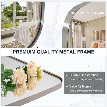 ANDY STAR Brushed Nickel Bathroom Mirror, 24x48 Oblong Mirror with Stainless Steel Metal Frame, Silver Oval Vanity Mirror for Over Sink, Modern Anti Rust Wall Mounted