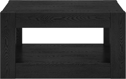 Henn&Hart 32" Wide Square Coffee Table in Natural Black, for Home, Living Room, Bedroom, Entertainment Room, Office