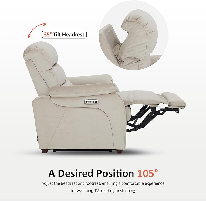 MCombo Power Zero Wall Hugger Recliner Chair for Small Space RV Living Room, Power Recliner with Adjustable Headrest, USB & USB-C Charging Ports, Fabric ST257 (Beige)