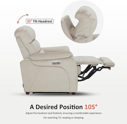 MCombo Power Zero Wall Hugger Recliner Chair for Small Space RV Living Room, Power Recliner with Adjustable Headrest, USB & USB-C Charging Ports, Fabric ST257 (Beige)