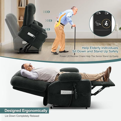 Infinite Position Power Lift Chair, Dual Motor Power Lift Recliner Chair with Massage and Heat Function for Elderly People, USB Ports, Premium Grey