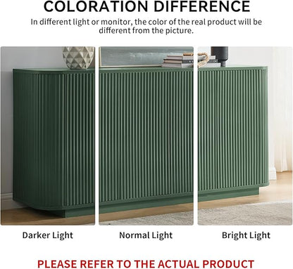 LKTART 64" Buffet Cabinet with Storage, Modern Fluted Accent Sideboard Media Console Credenza with Adjustable Shelves Pressed Spring for Kitchen Living Room,31.5" H (Green)