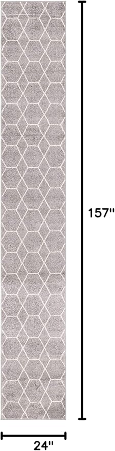 Unique Loom Trellis Frieze Collection Area Rug - Geometric (2' x 13' 1" Runner, Light Gray/ Ivory)