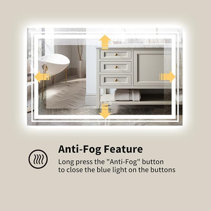 WTTY LED Bathroom Mirror 31.5"x48" with Back and Front Light,Modern LED Mirror for Bathroom,Dimmable Lighted Bathroom Vanity Mirror with Anti-Fog,Memory Function,Shatter-Proof,Wall Mounted