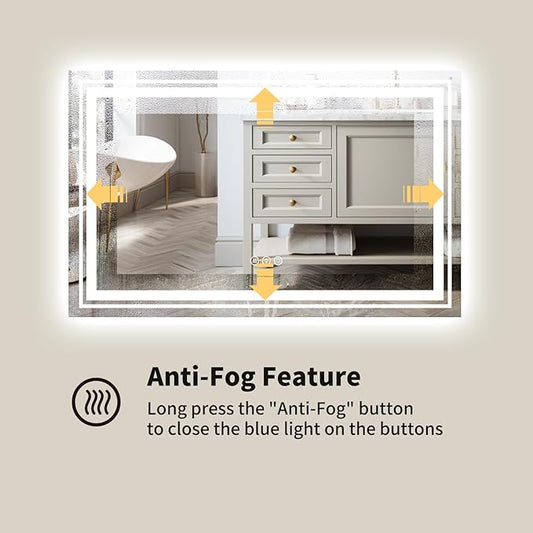 WTTY LED Bathroom Mirror 31.5"x48" with Back and Front Light,Modern LED Mirror for Bathroom,Dimmable Lighted Bathroom Vanity Mirror with Anti-Fog,Memory Function,Shatter-Proof,Wall Mounted