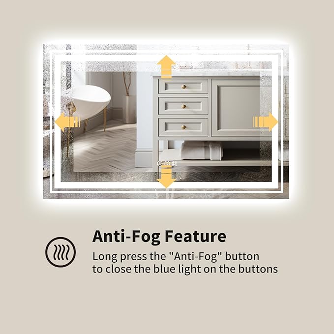WTTY LED Bathroom Mirror 60"x28" with Back and Front Light,Modern LED Mirror for Bathroom,Stepless Dimmable Lighted Bathroom Vanity Mirror with Anti-Fog,Memory Function,Shatter-Proof