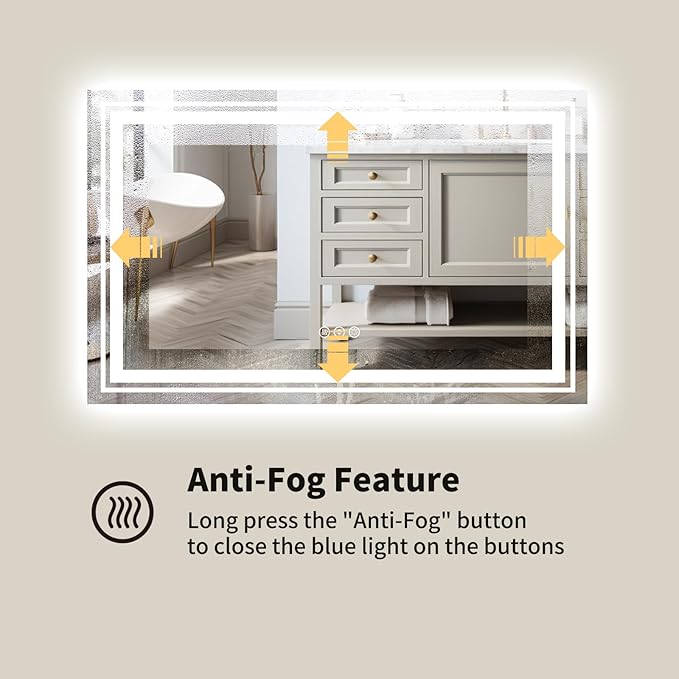 WTTY 48x36 LED Bathroom Mirror with Lights, Backlit and Front Lighted Bathroom Vanity Mirrors Wall Mounted, Double LED Vanity Wall Mirror for Bathroom with Anti-Fog, Dimmable, Memory, Shatter-Proof