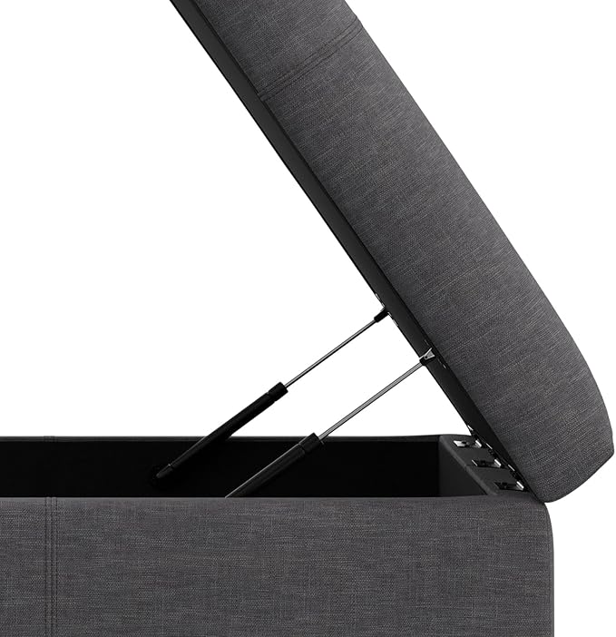 SIMPLIHOME Gabbie 36 inch Wide Contemporary Square Square Coffee Table Storage Ottoman in Slate Grey Polyester Linen, Assembled, for The Living Room, Entryway and Family Room