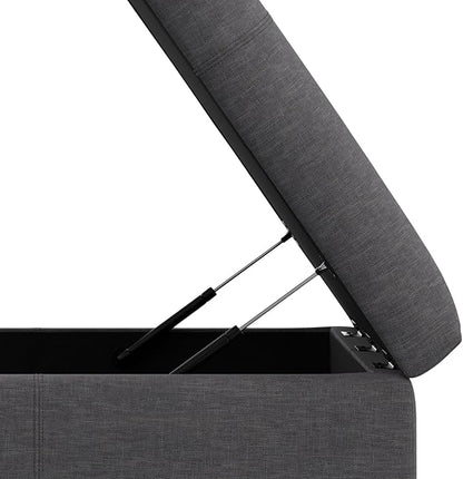 SIMPLIHOME Gabbie 36 inch Wide Contemporary Square Square Coffee Table Storage Ottoman in Slate Grey Polyester Linen, Assembled, for The Living Room, Entryway and Family Room