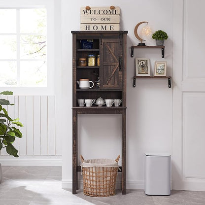 RedLemon Farmhouse Over The Toilet Storage Cabinet Set of 2, 68" Tall with Sliding Barn Doors & Adjustable Shelves, Rustic Above Toilet Storage Cabinet, Dark Rustic Oak