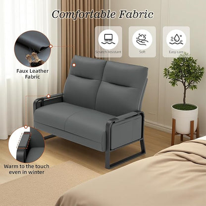 Faux Leather Sectional Couches for Living Room 3 Piece Loveseat and Chair Set with Flip Up Tray Tables Side Pockets Modern Modular Sectional Sofa for Office (2-Seat+1-Seat+1-Seat, Gray)