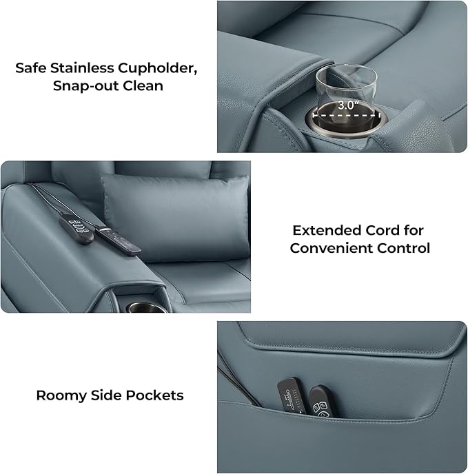 CHITA Electric Power Lift Recliner Chair for Elderly with Massage and Heat, Large Lay Flat Genuine Leather Recliner Chair with Cup Holders, USB Ports, Power Headrest, Independent Backrest, Navy