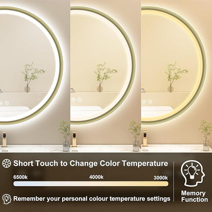 S'bagno 24'' Round Gold LED Mirror for Bathroom with Frontlit & Backlit, LED Vanity Mirror with Metal Frame, Anti-Fog, Stepless Dimmable, 3 Colors Temperature