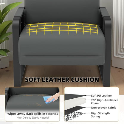Faux Leather Accent Chair with Flip Up Tray Table Soft Backrest Side Pocket for Living Room Office Bedroom Leather Accent Chair, Gray