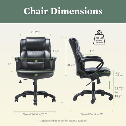 HON Sadie Executive Chair, Leather Ergonomic Office Chair with Adjustable Arms and Back Support, 360 Swivel, Black