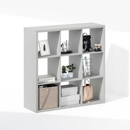 Furinno Cubic Closet Organizers and Storage, 9-Cube Closet Organizer, Open Shelf Closet Storage, Extra Thick Frame for Wardrobe, Bedroom, Living Room, Light Grey