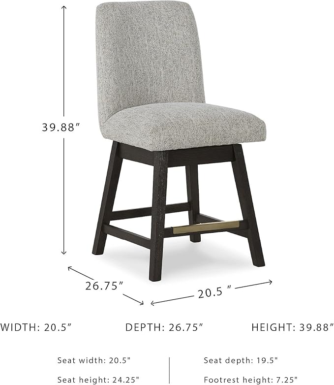 Signature Design by Ashley Burkhaus Counter Height Upholstered Swivel Barstool, Set of 2, Foam Cushion, Metal Footrest, Solid Wood Frame, Beige & Dark Brown