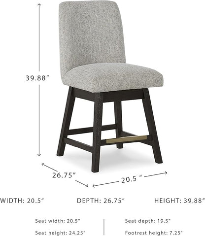 Signature Design by Ashley Burkhaus Counter Height Upholstered Swivel Barstool, Set of 2, Foam Cushion, Metal Footrest, Solid Wood Frame, Beige & Dark Brown