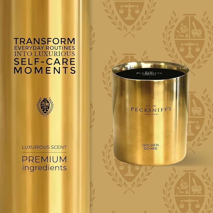 Pecksniffs Golden Ochre Scented Candle - Luxurious Honey & Amber Aroma, 180g/6.34 oz - Perfect for Relaxation & Elegant Atmospheres