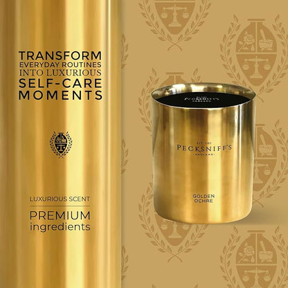 Pecksniffs Golden Ochre Scented Candle - Luxurious Honey & Amber Aroma, 180g/6.34 oz - Perfect for Relaxation & Elegant Atmospheres