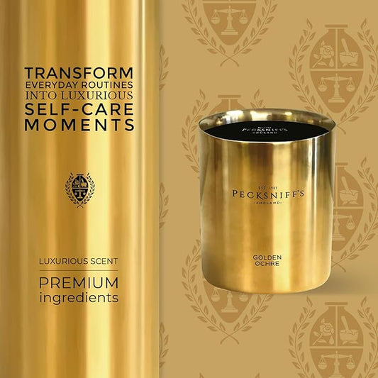 Pecksniffs Golden Ochre Scented Candle - Luxurious Honey & Amber Aroma, 180g/6.34 oz - Perfect for Relaxation & Elegant Atmospheres